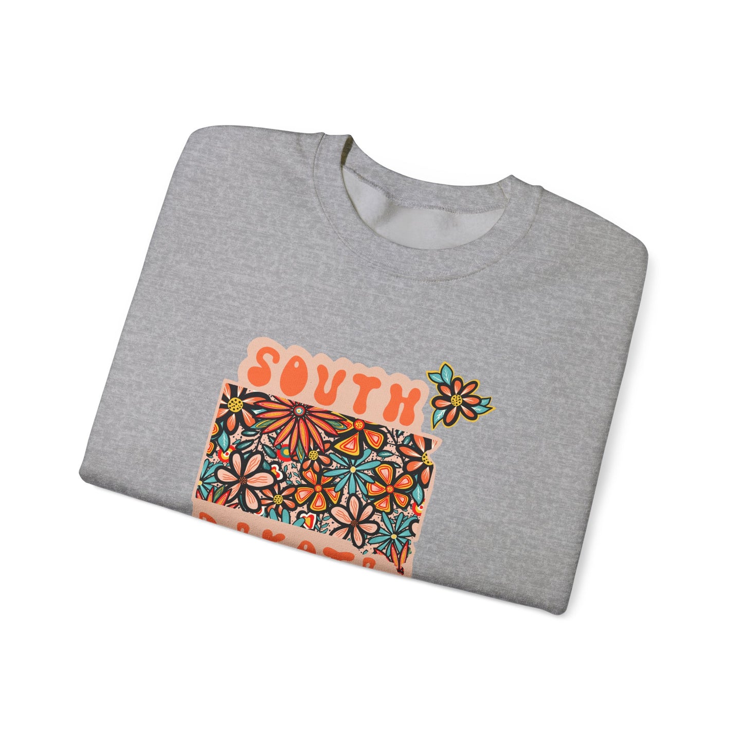 Retro 70s Flowers South Dakota State Design — Heavy Blend™ Crewneck Sweatshirt