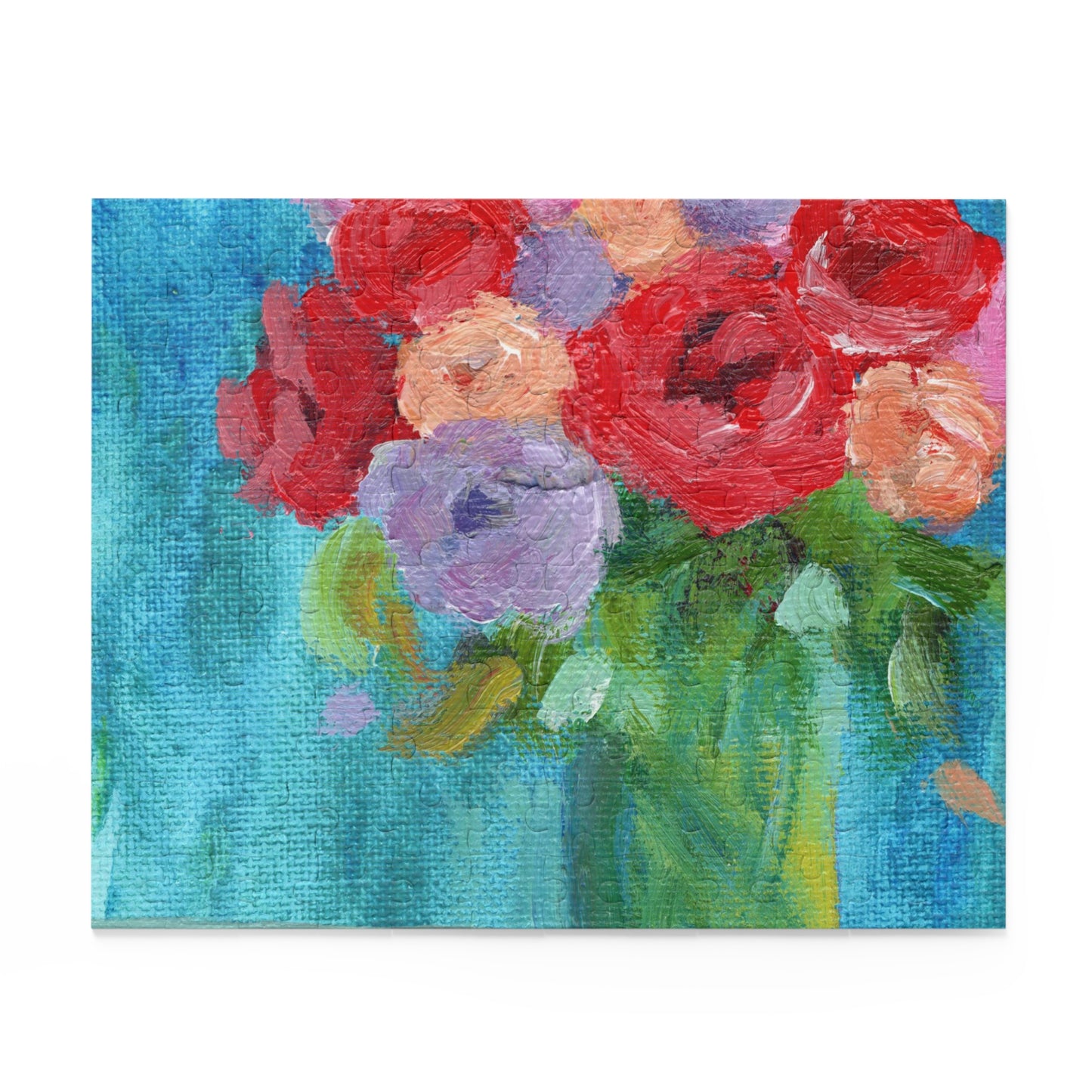 Impressionistic Fresh Roses in a Glass Vase in Cool Colors Puzzle (120, 252, 500-Piece)