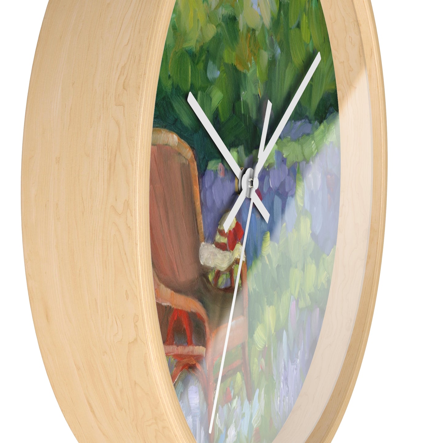 Garden Chair Wall Clock — Tranquil Floral Scene Clock for Home Décor