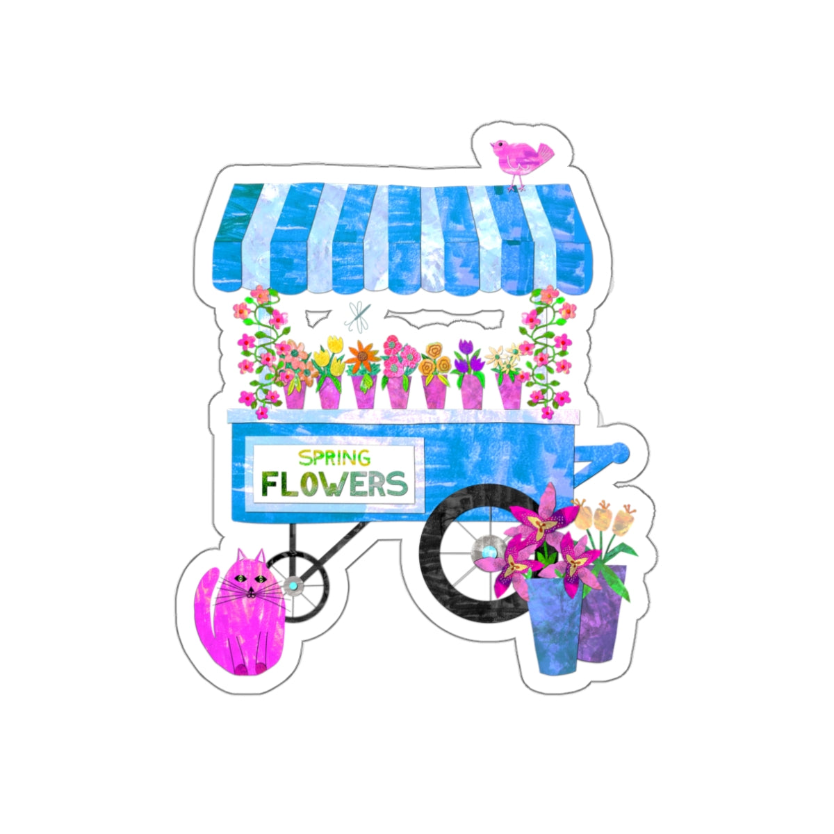 Spring Flower Cart Collage Die Cut Sticker