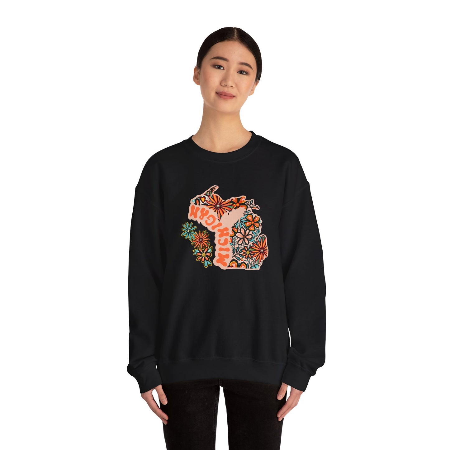 Retro 70s Flowers Michigan State Design — Heavy Blend™ Crewneck Sweatshirt