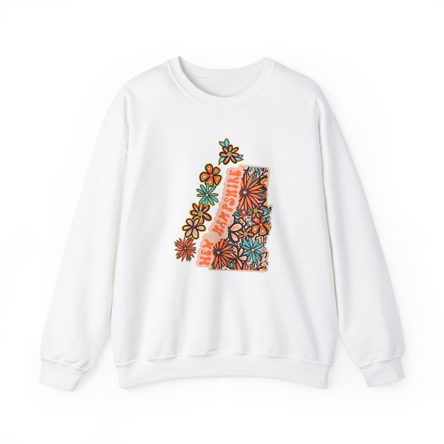 Retro 70s Flowers New Hampshire State Design — Heavy Blend™ Crewneck Sweatshirt