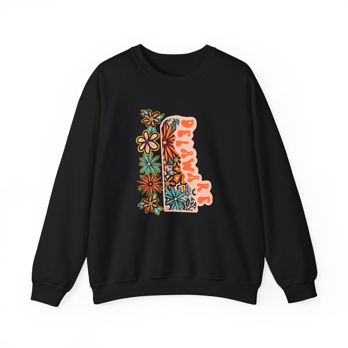 Retro 70s Flowers Delaware State Design — Heavy Blend™ Crewneck Sweatshirt