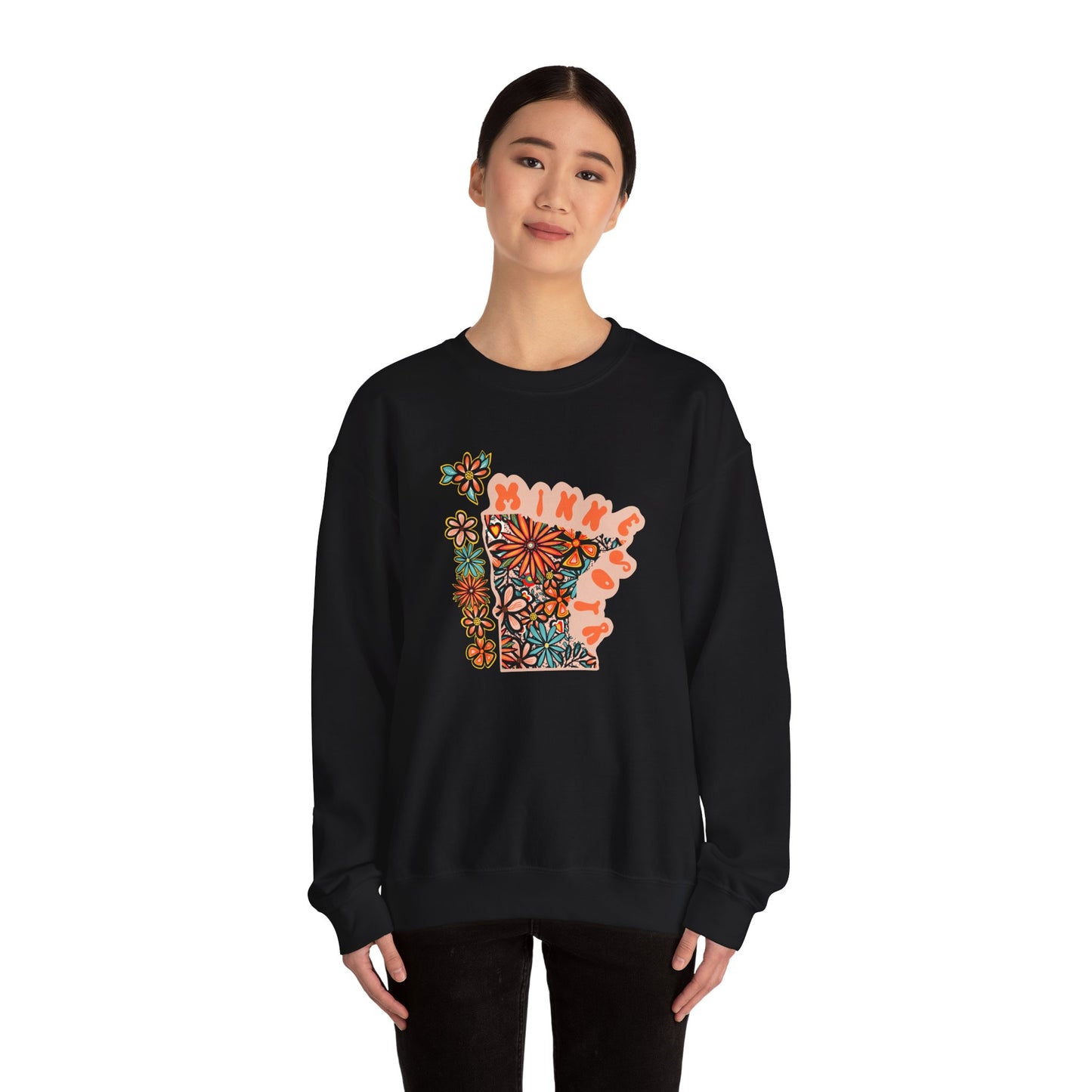 Retro 70s Flowers Minnesota State Design — Heavy Blend™ Crewneck Sweatshirt