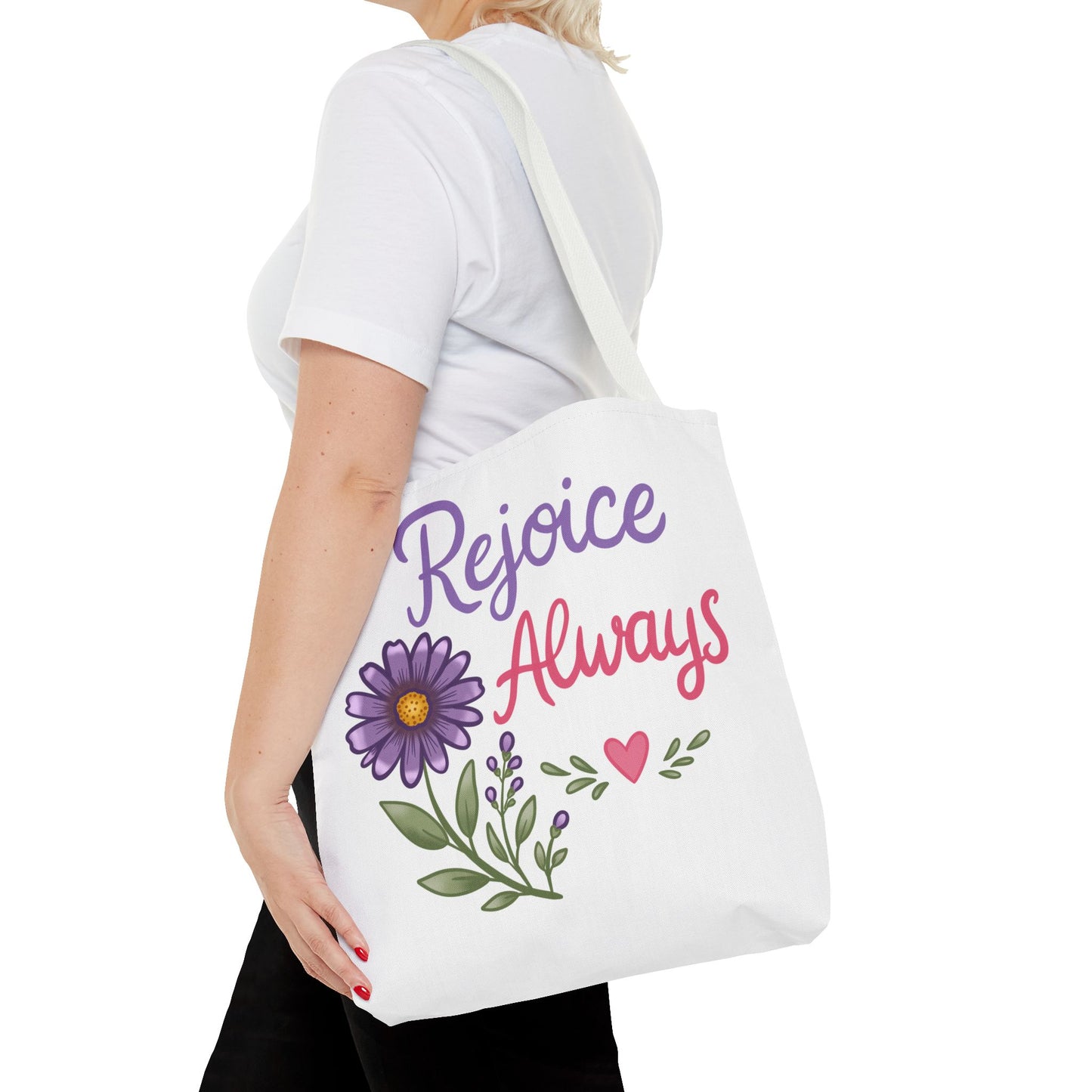 Rejoice Always Floral Tote Bag – Inspirational Scripture Tote