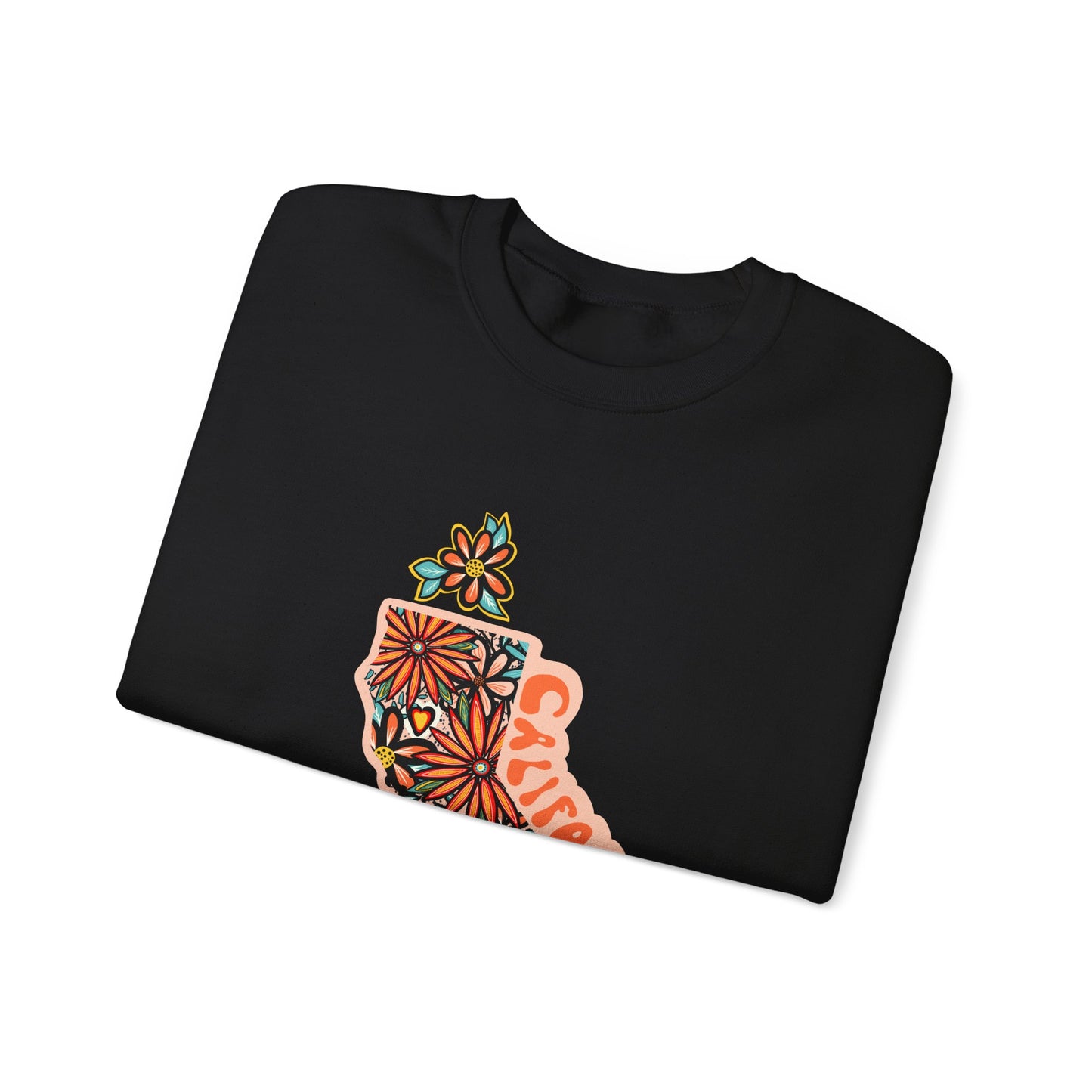 Retro 70s Flowers California State Design — Heavy Blend™ Crewneck Sweatshirt