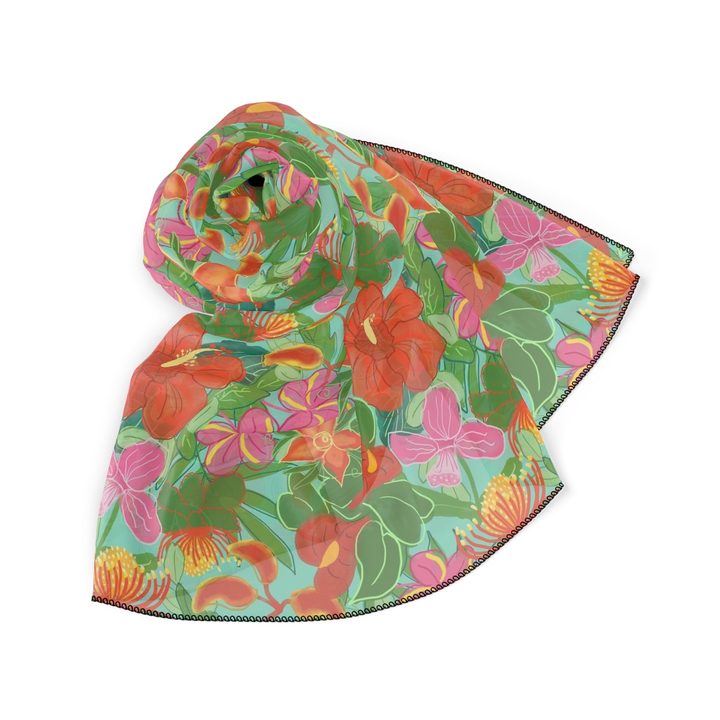 Tropical Flowers Square Poly Scarf