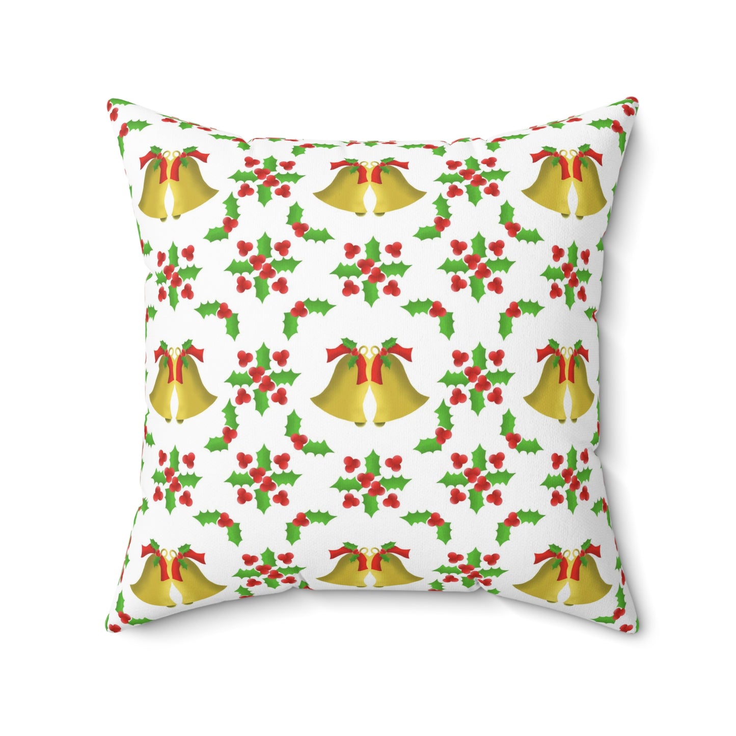 Bells and Holly Spun Polyester Square Pillow