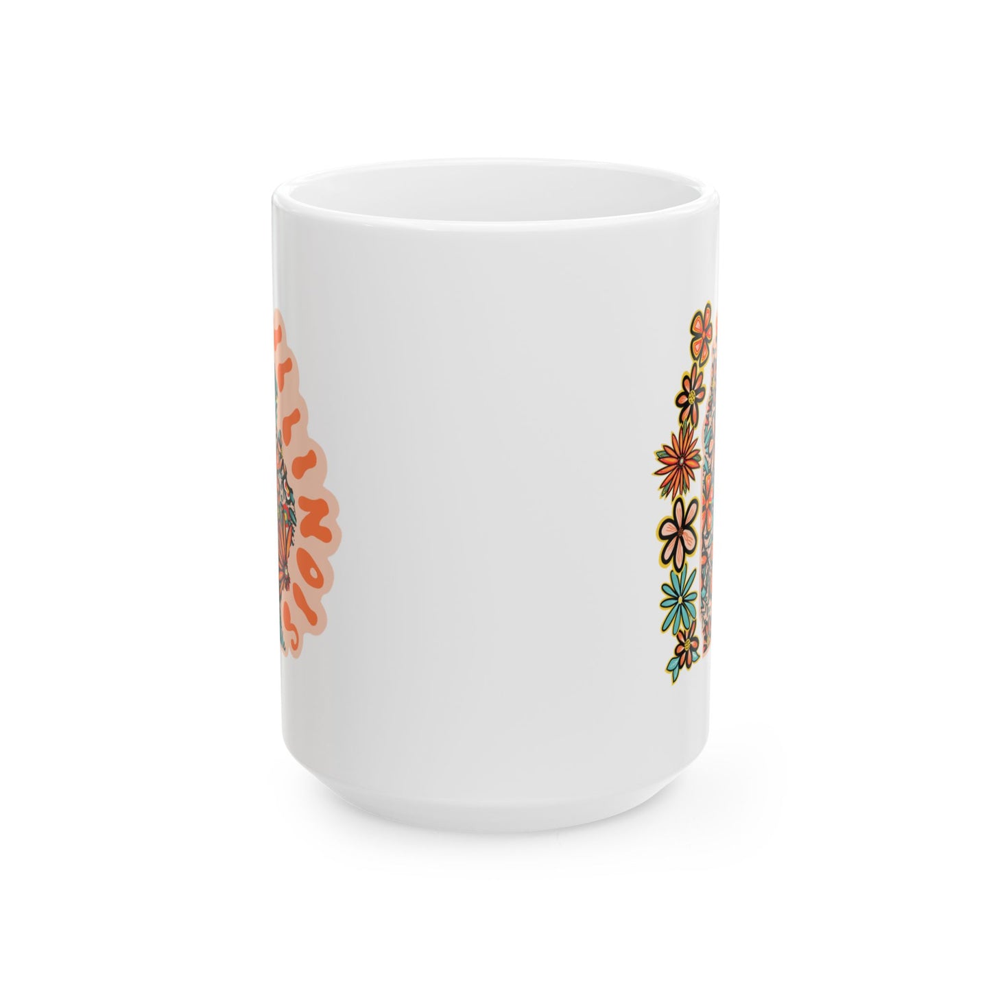 Retro 70s Flowers Illinois Ceramic Mug 11 oz and 15 oz