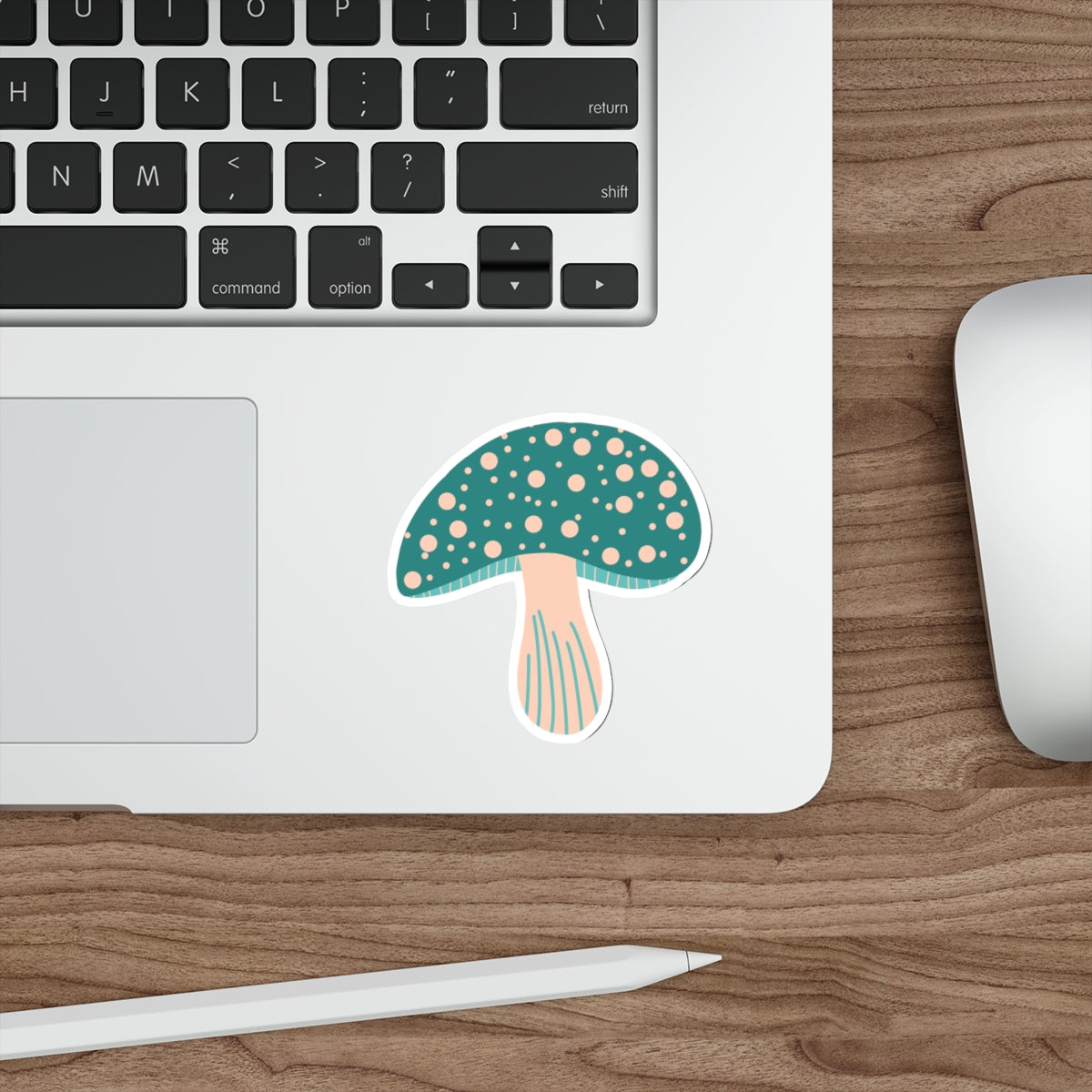 70s Groove Turquoise and Tan Dotted Mushroom Die Cut Sticker