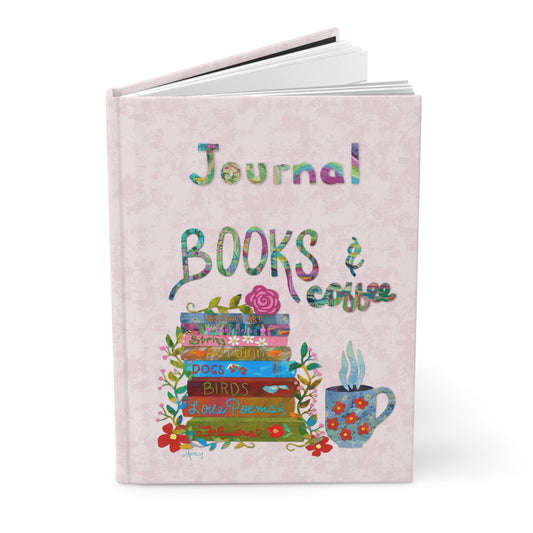 Books and Coffee Collage Hardcover Journal Matte