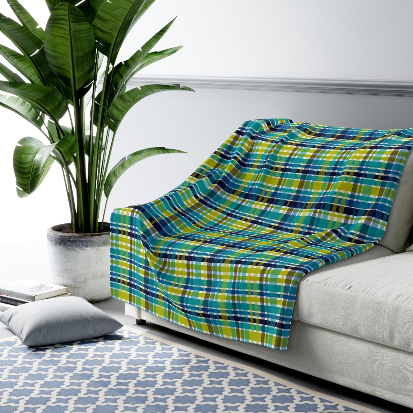 Boho Psychadelic Plaid Sherpa Fleece Blanket