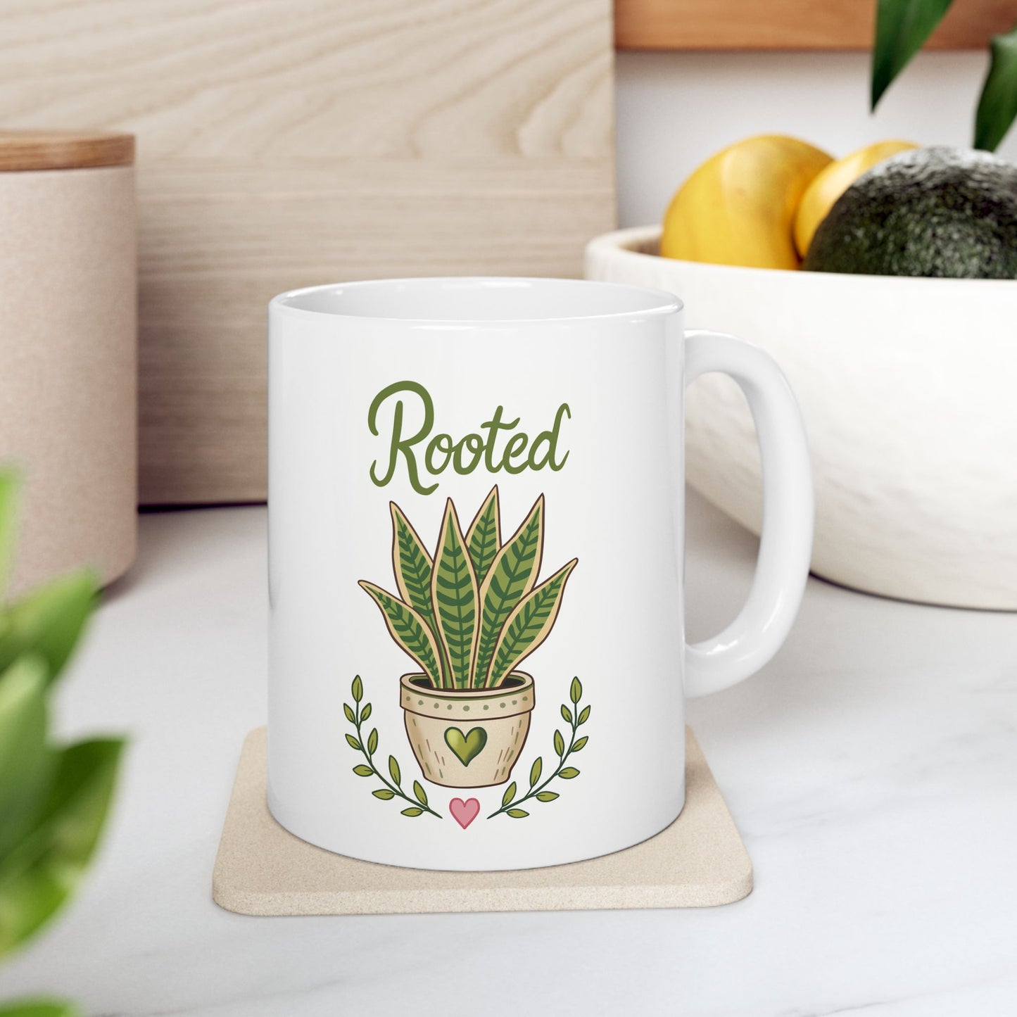 Plant Lover Ceramic Mug – 'Rooted' Potted Succulent Coffee Cup (11oz & 15oz)