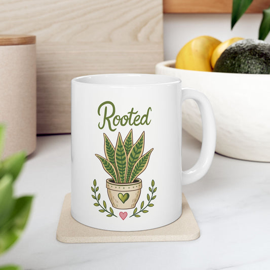 Plant Lover Ceramic Mug – 'Rooted' Potted Succulent Coffee Cup (11oz & 15oz)