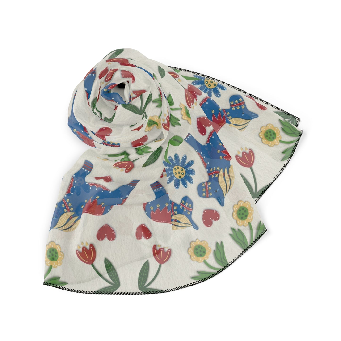 Swedish Folk Art Dala Horse Square Poly Scarf