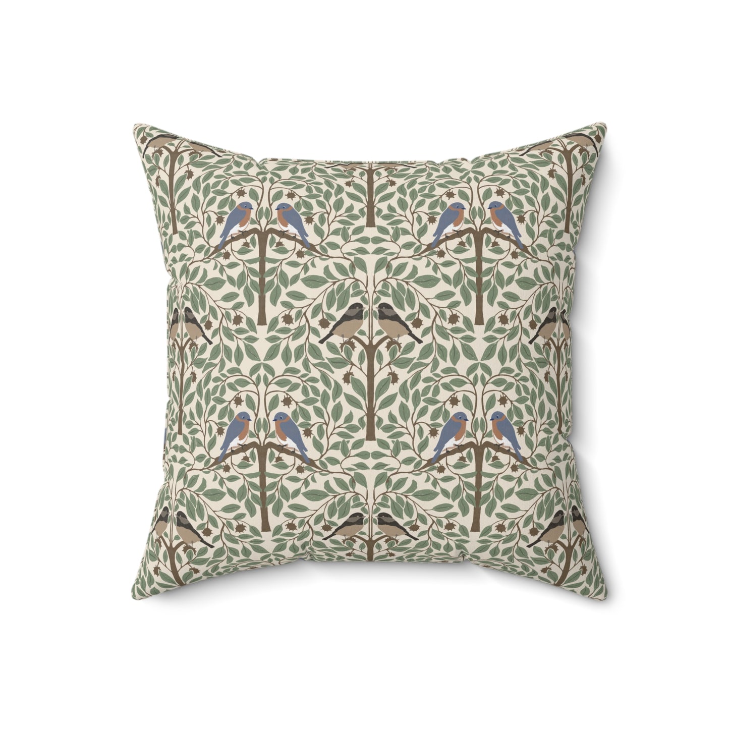 Birds in a Chestnut Tree Spun Polyester Square Pillow