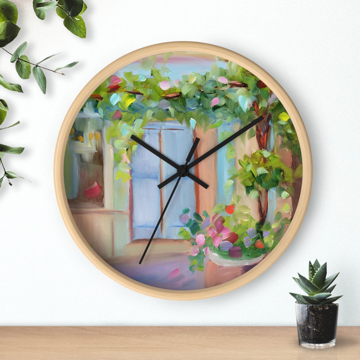 Old World Garden Wall Clock — Sunny Courtyard Floral Art Clock