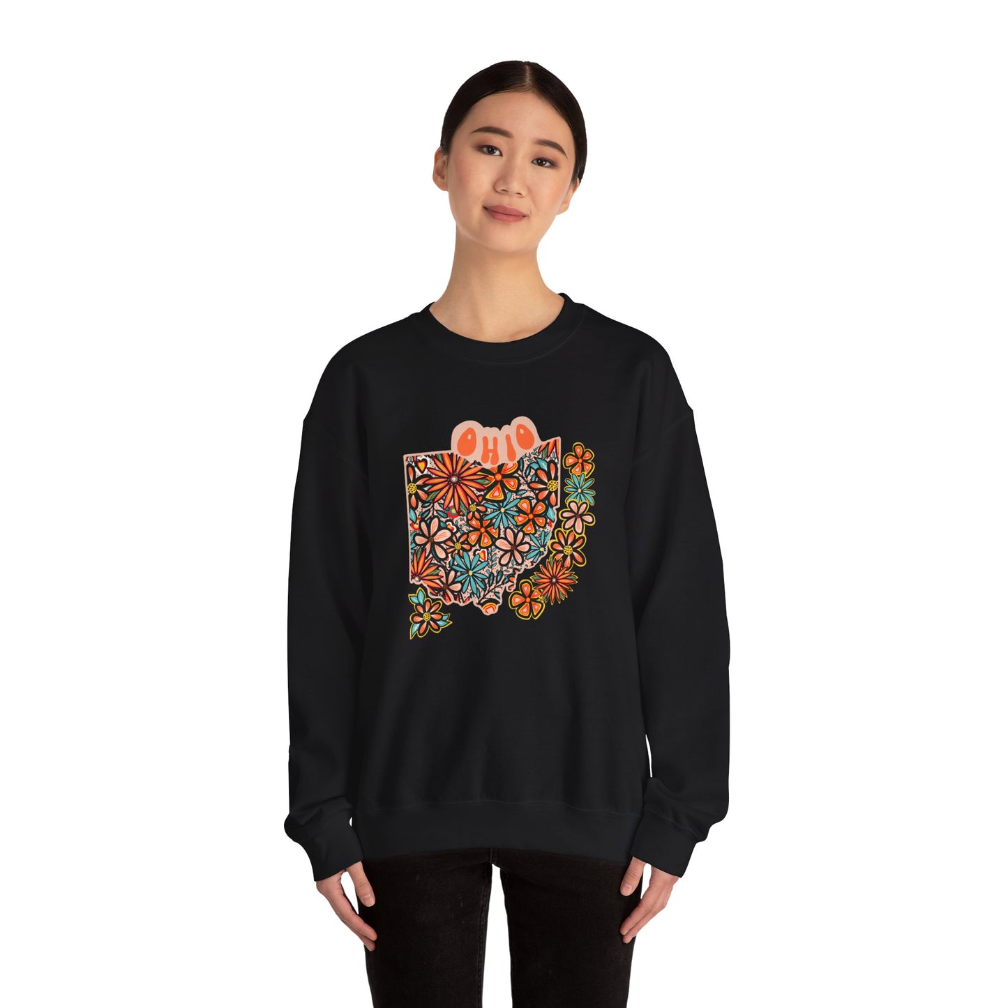 Retro 70s Flowers Ohio State Design — Heavy Blend™ Crewneck Sweatshirt