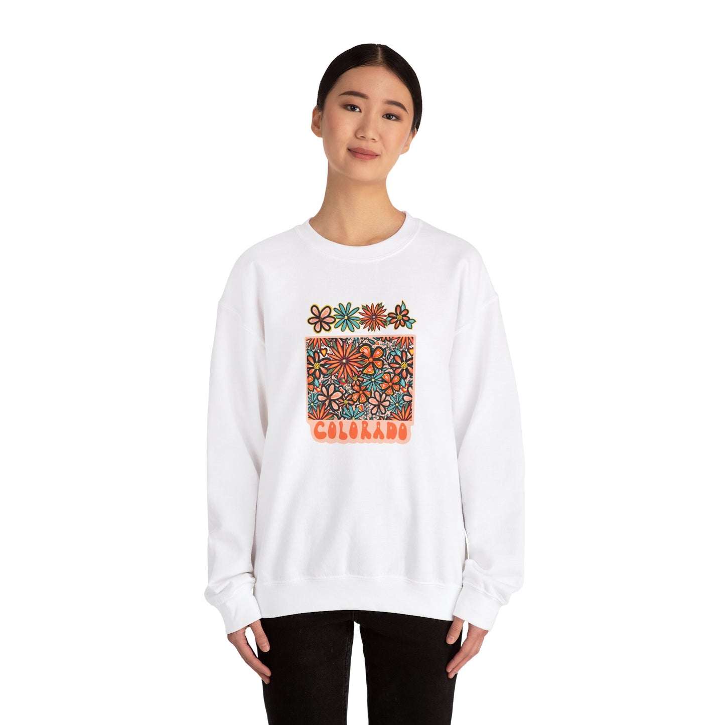 Retro 70s Flowers Colorado State Design — Heavy Blend™ Crewneck Sweatshirt