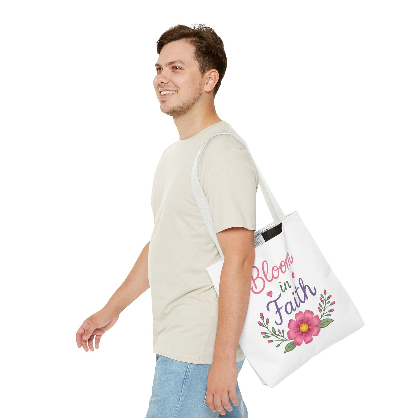 Bloom in Faith Floral Tote Bag — Inspirational Scripture Gift