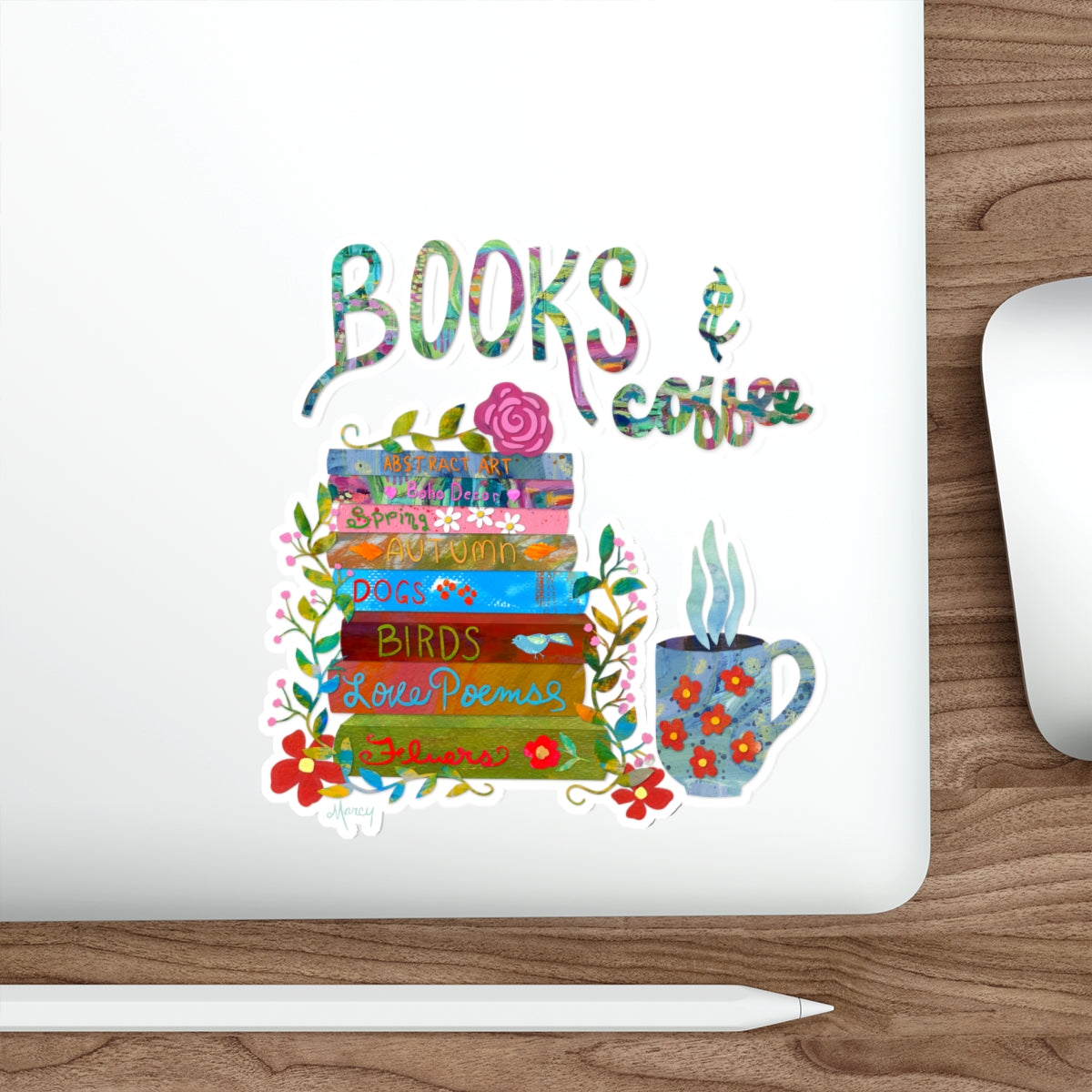Books and Coffee Collage Die Cut Sticker