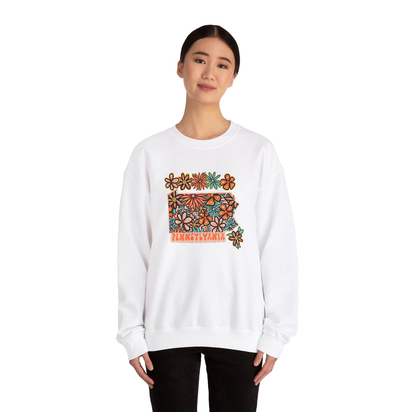 Retro 70s Flowers Pennsylvania State Design — Heavy Blend™ Crewneck Sweatshirt