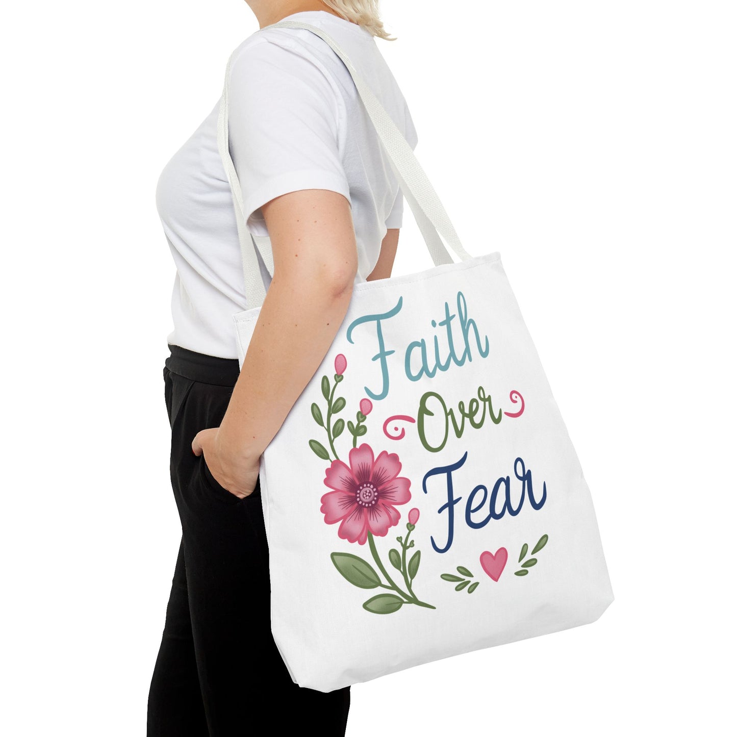 Faith Over Fear Floral Tote Bag — Inspirational Scripture Canvas Bag