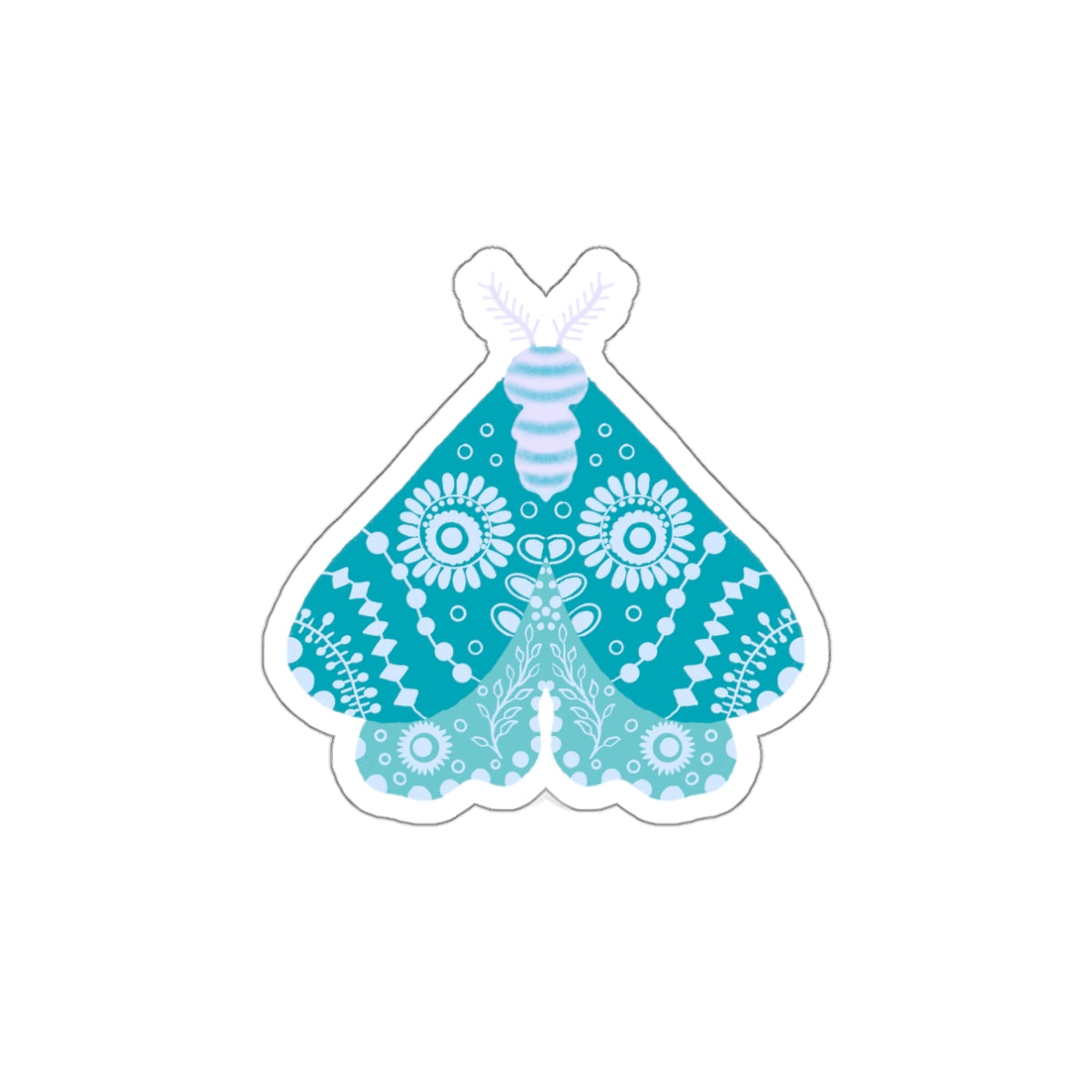 Folk Art Moth in Turquoise and Aqua Die Cut Sticker