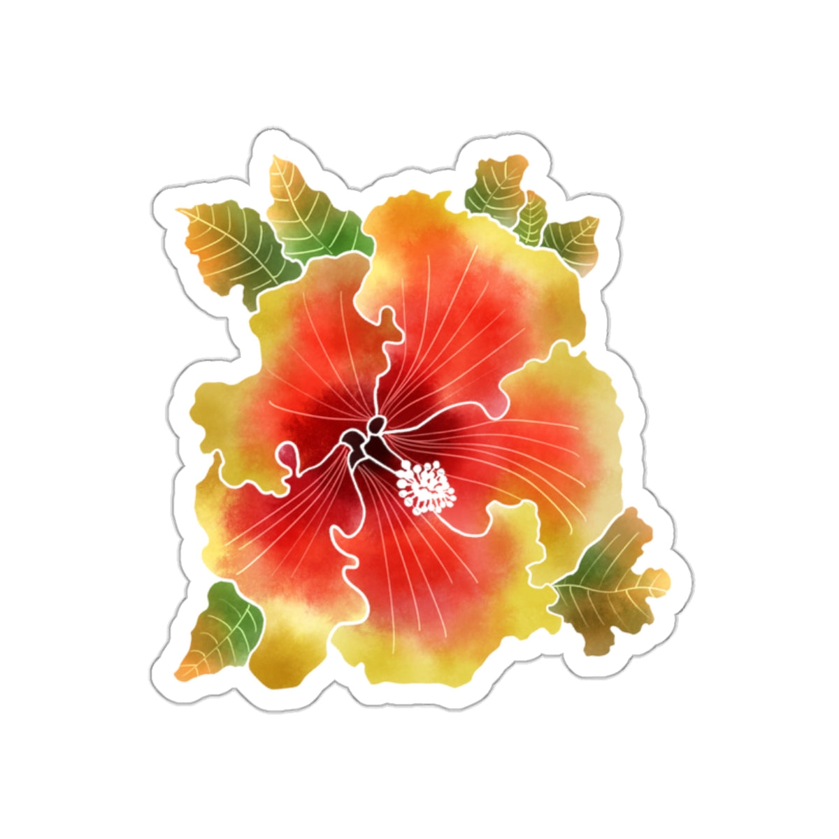 Palm Springs Orange and Yellow Ruffled Hibiscus with Leaves Die-Cut Stickers