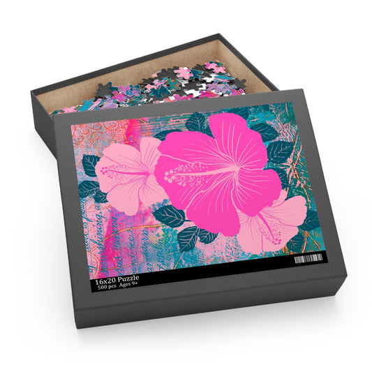 Tropical Blossoms, Three Pink Hibiscus Puzzle (120, 252, 500-Piece)