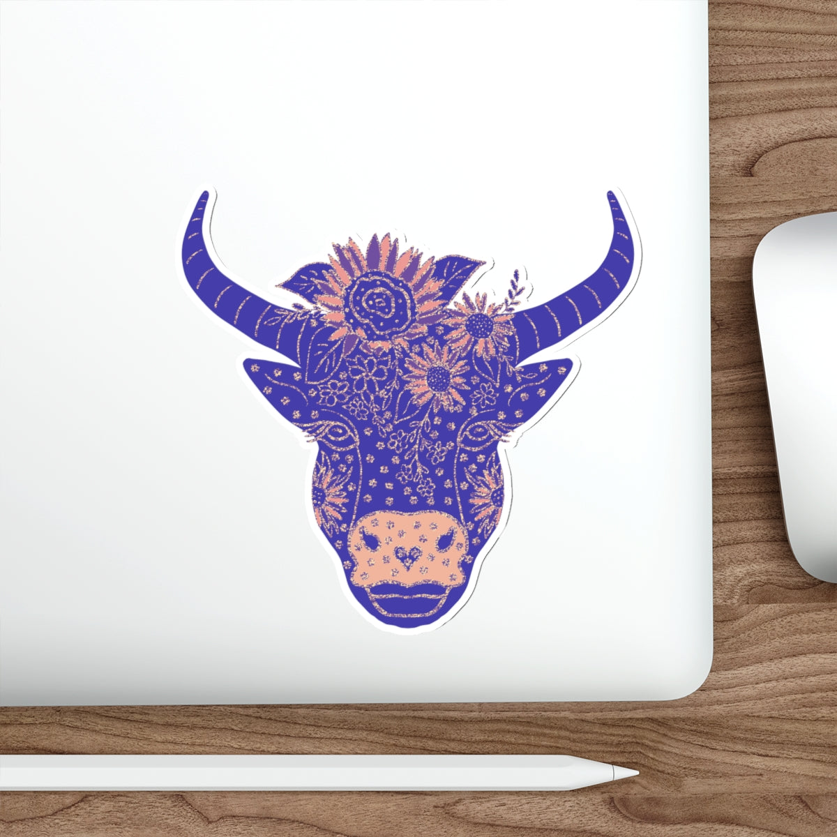 Floral Cow Teri Die-Cut Sticker