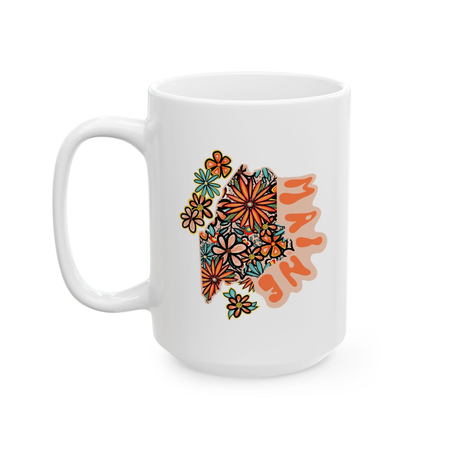 Retro 70s Flowers Maine Ceramic Mug 11 oz and 15 oz