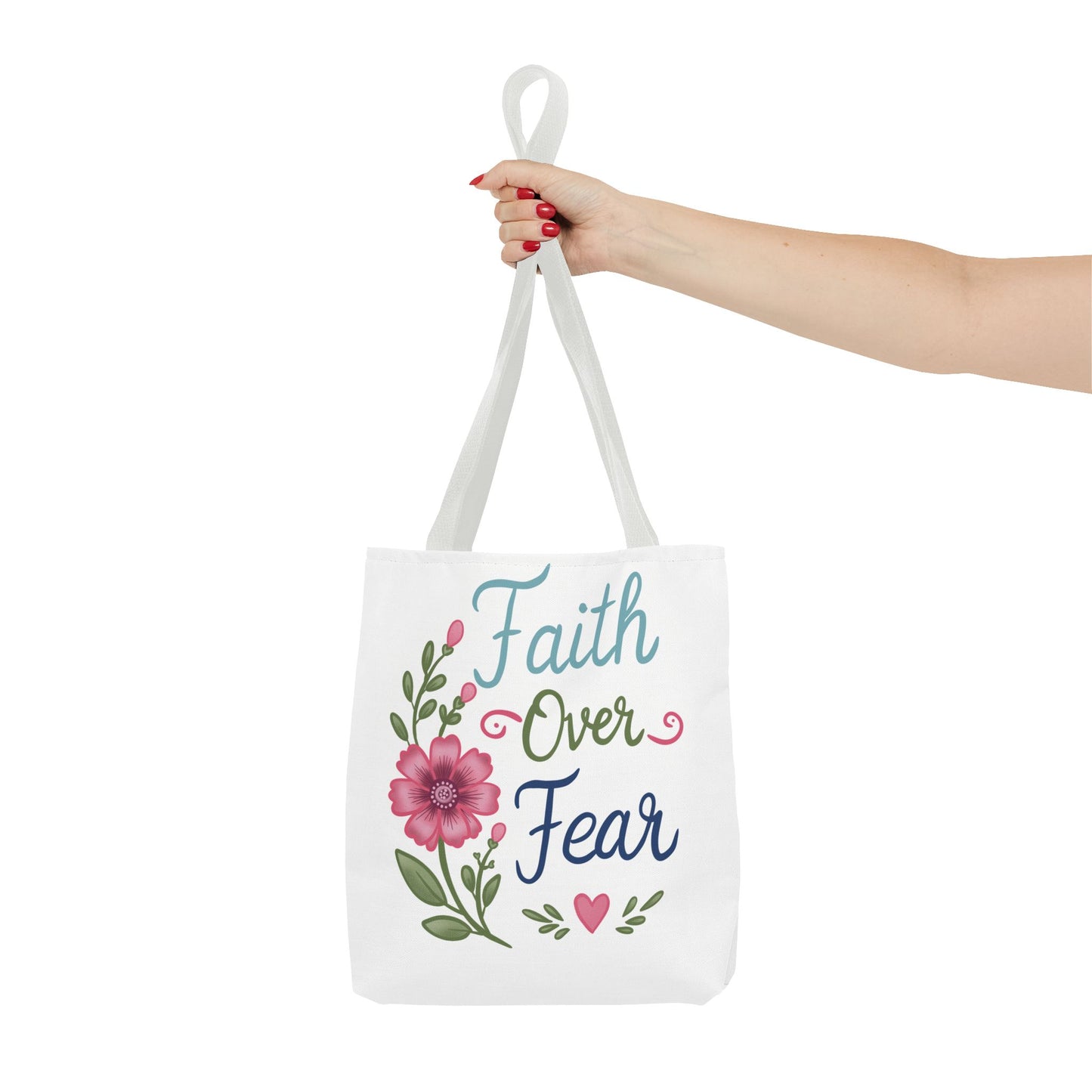Faith Over Fear Floral Tote Bag — Inspirational Scripture Canvas Bag