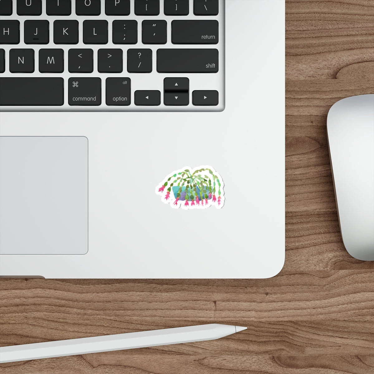 Christmas Cactus in Turquoise Pot Die Cut Sticker