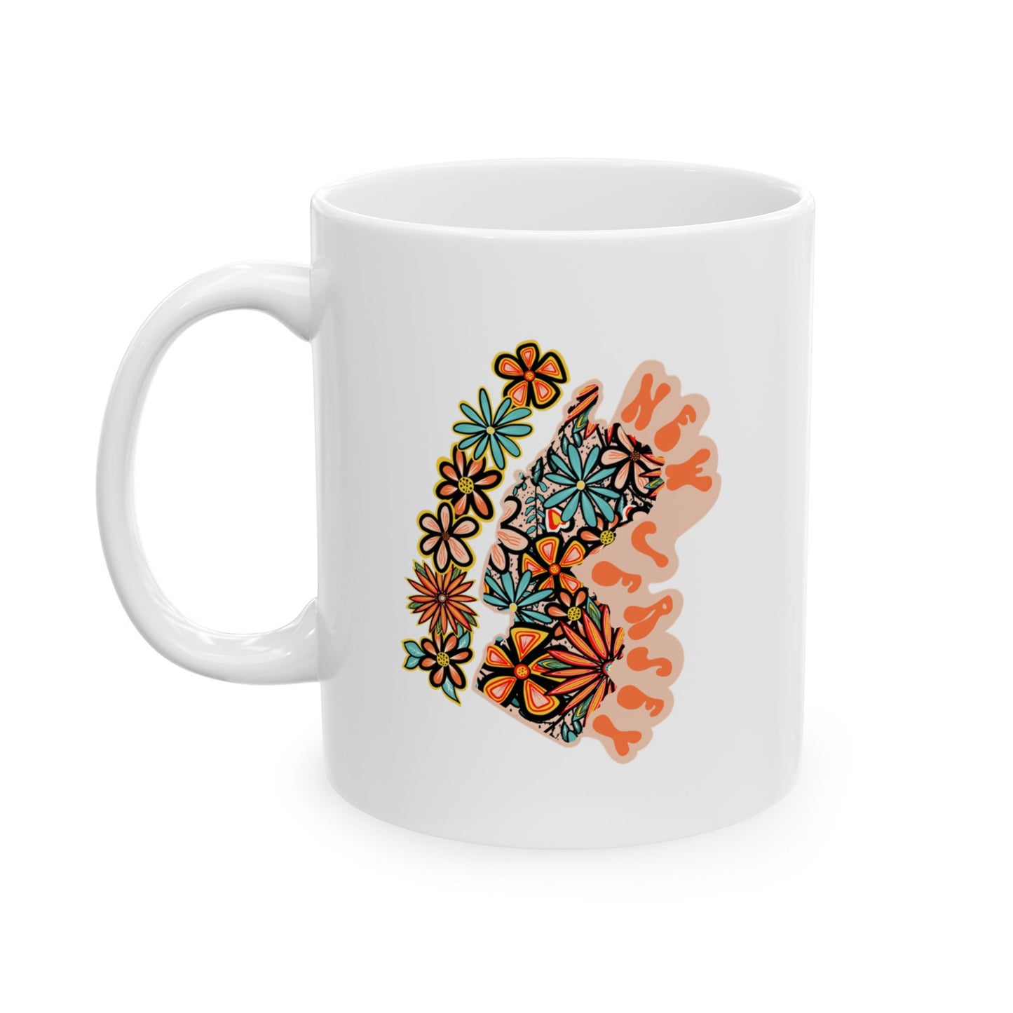 Retro 70s Flowers New Jersey Ceramic Mug 11 oz and 15 oz