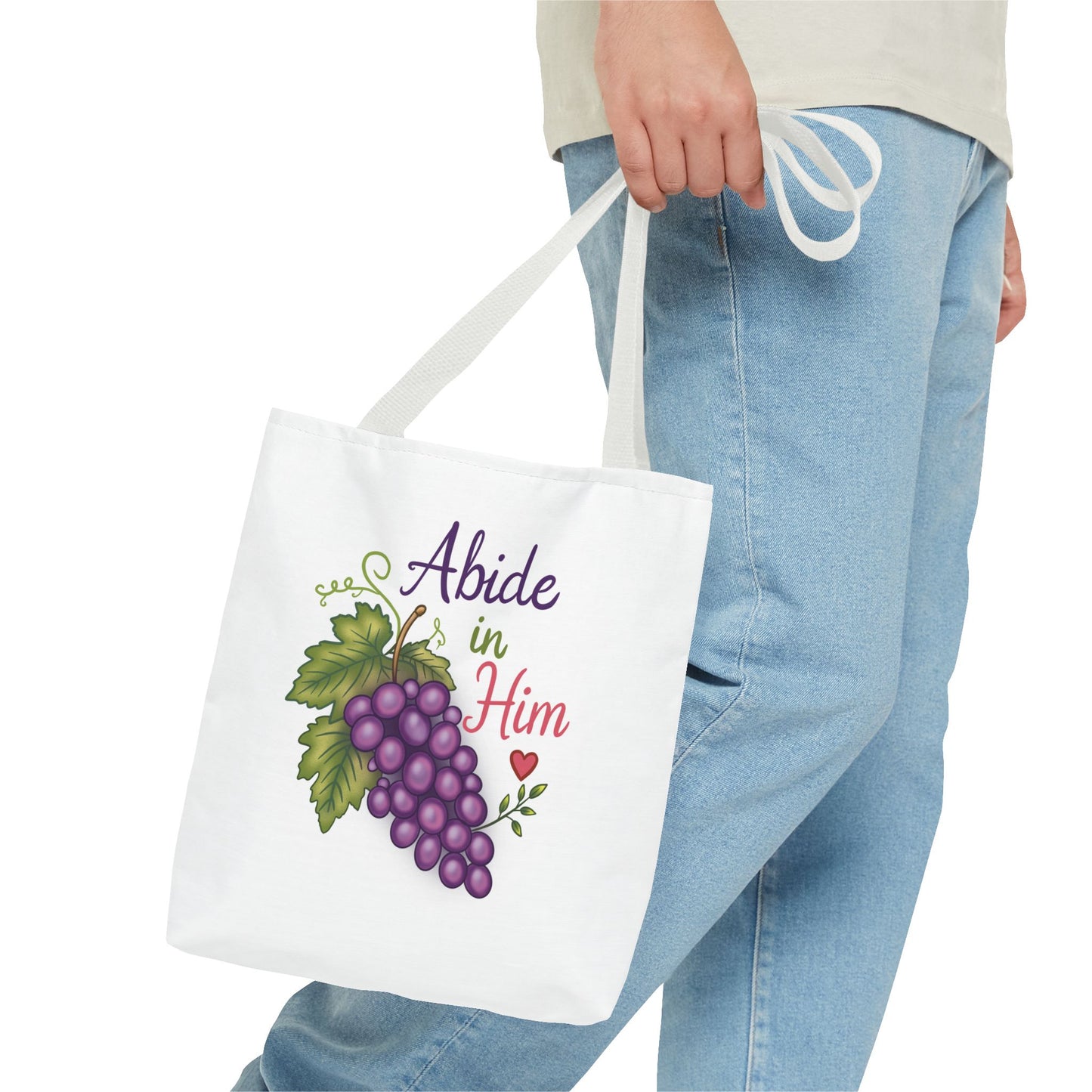 Abide in Him Tote Bag — Christian Inspirational Grape Design