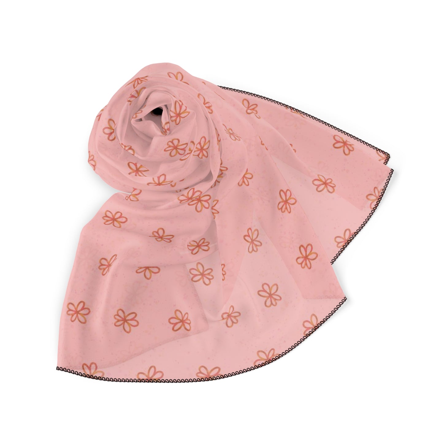 Pink Meadow Flowers Square Poly Scarf