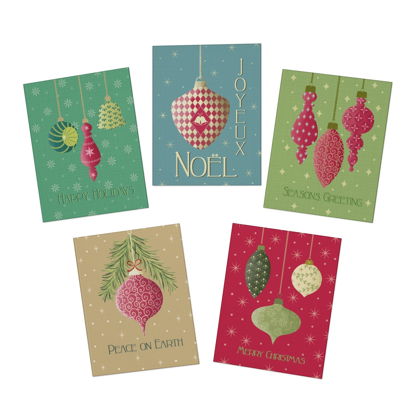 Vintage Ornaments Holiday Multi-Design Greeting Cards (5-Pack)