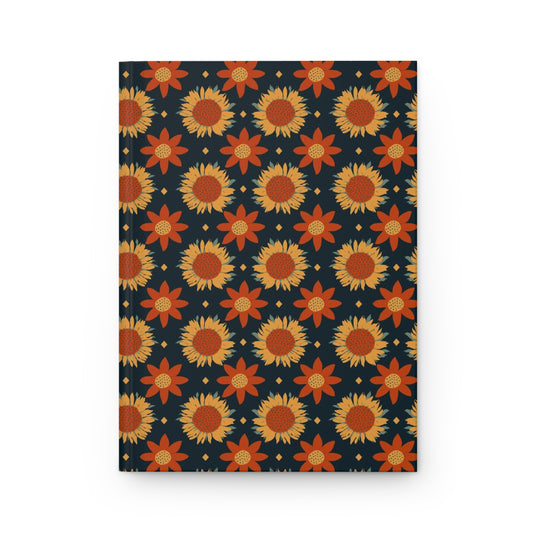 Retro Sunflowers on Dark Blue Hardcover Journal Matte