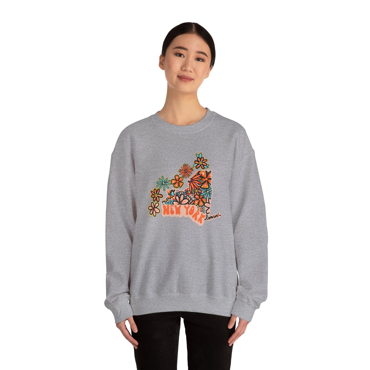 Retro 70s Flowers New York State Design — Heavy Blend™ Crewneck Sweatshirt