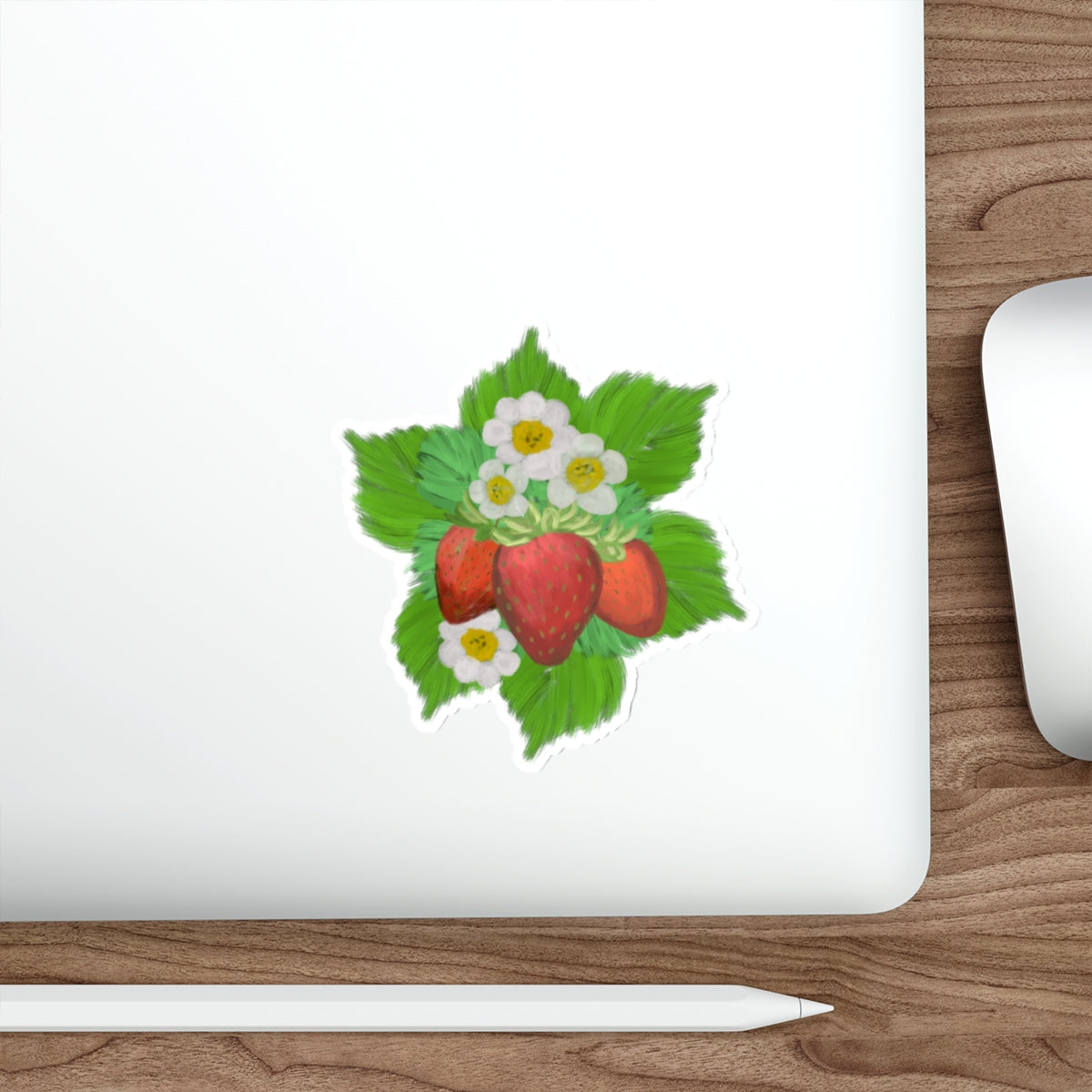 Strawberry Patch - Strawberries with Leaves and Flowers Die Cut Sticker