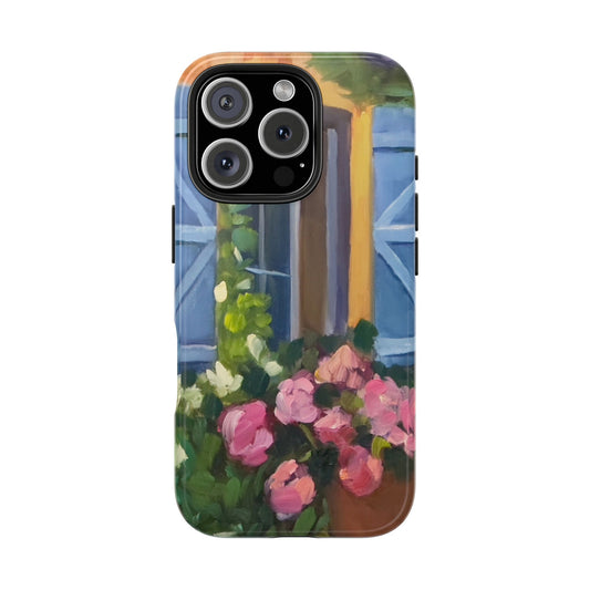 Blue Shutters and Pink Geraniums Tough Phone Cases