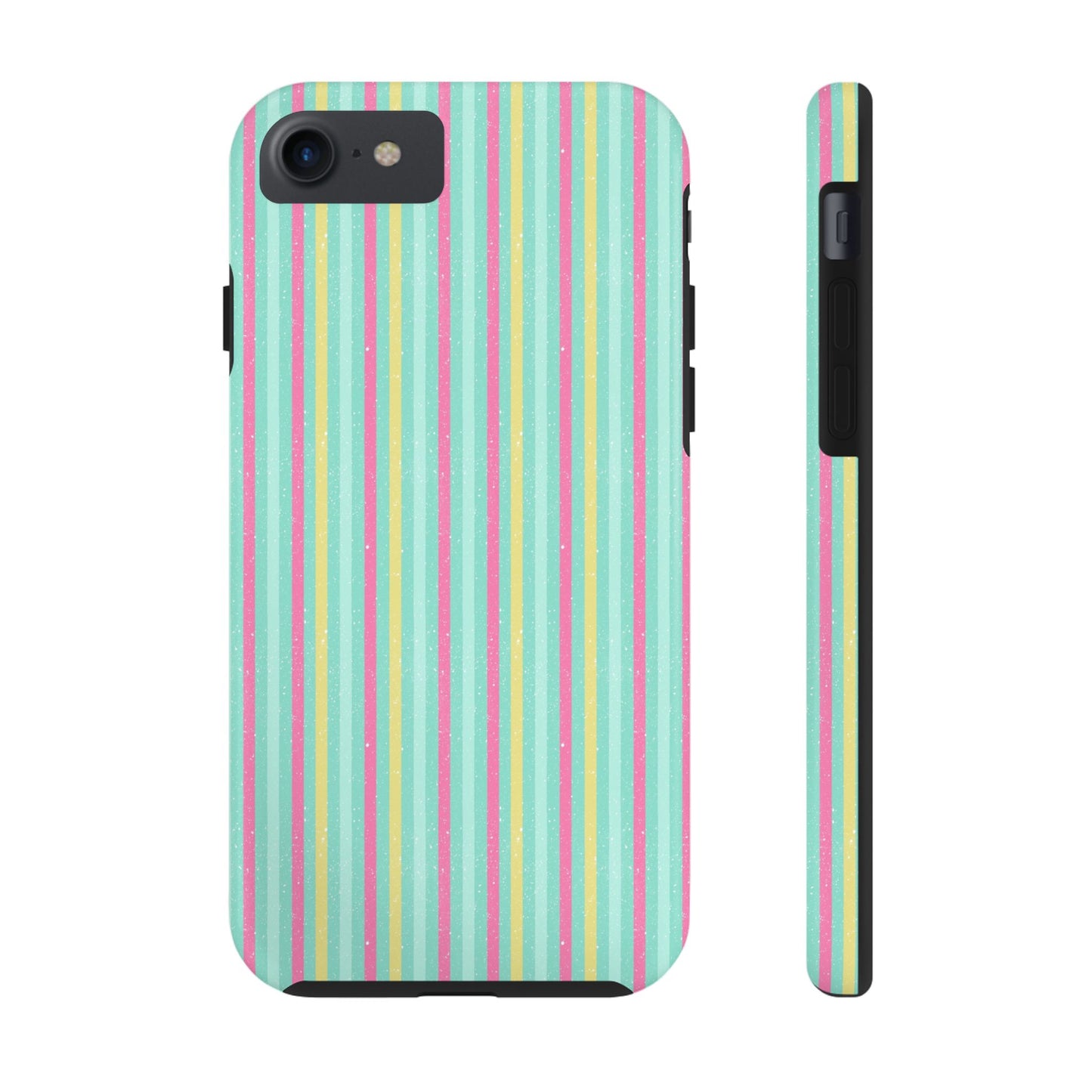 Pastel Christmas Stripes on Turquoise Tough Phone Cases