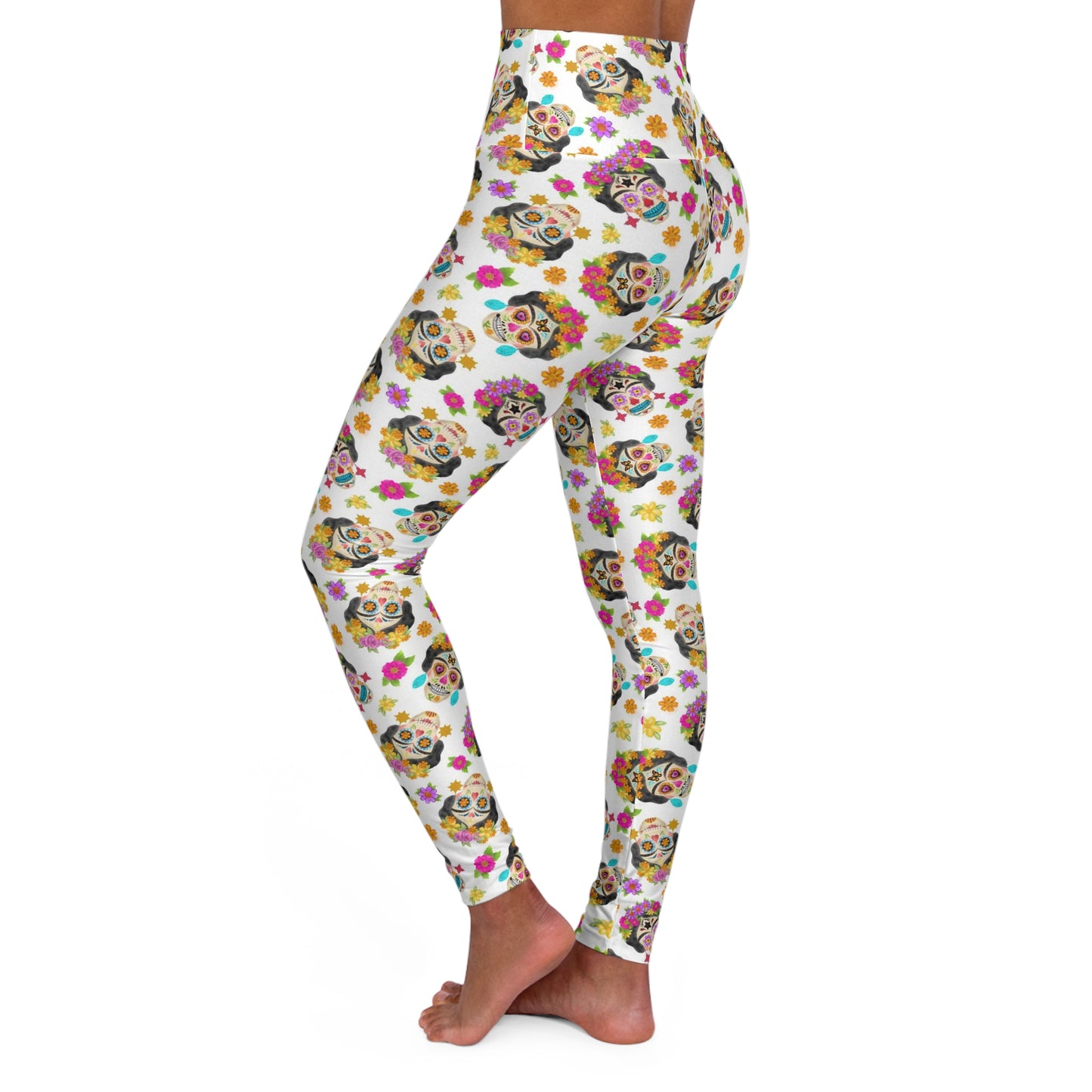 Frida Sugar Skulls High Waisted Yoga Leggings, active wear for women, yoga workout pants for women, women’s workout clothing