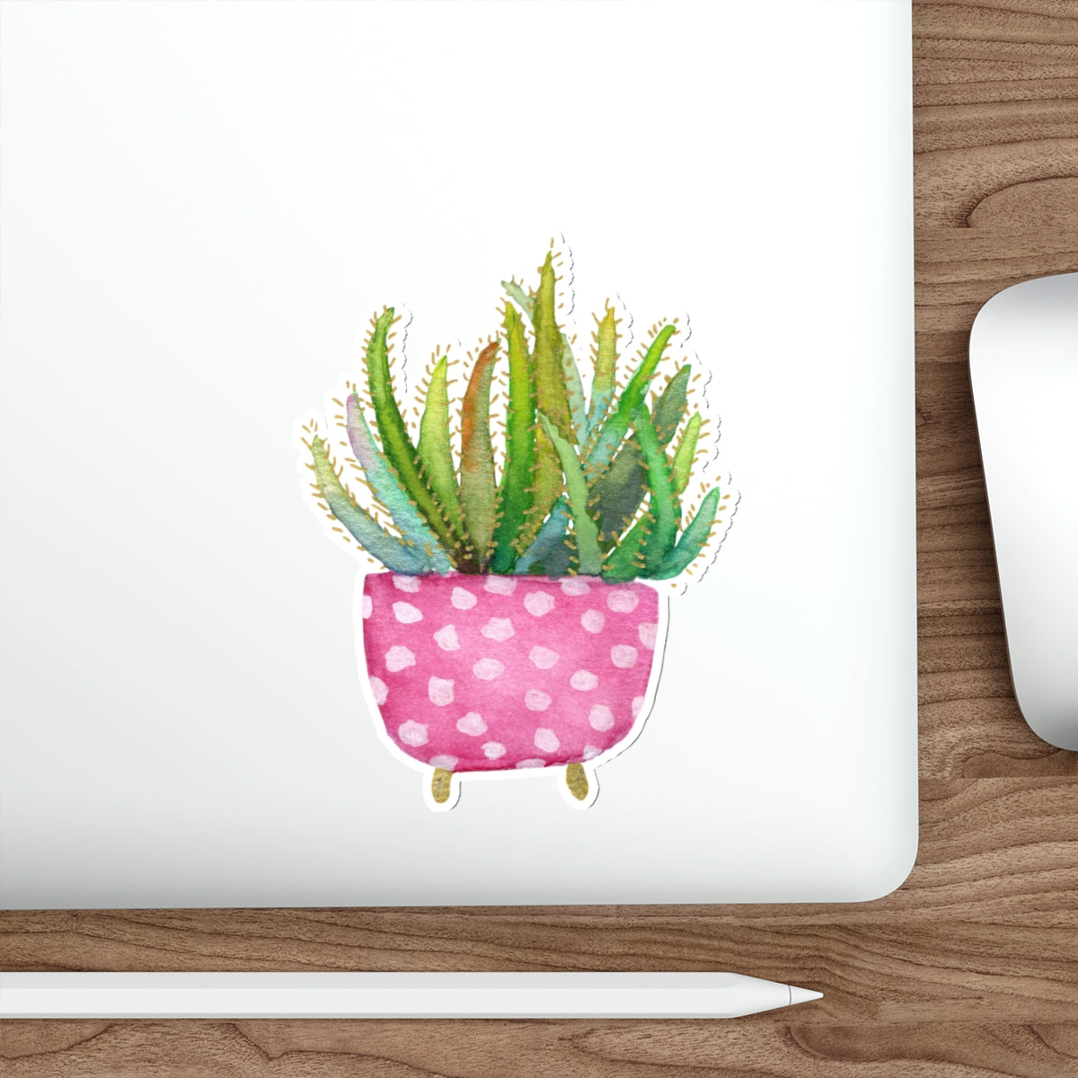 Aloe in Pink and White Polka Dot Pot Die Cut Sticker