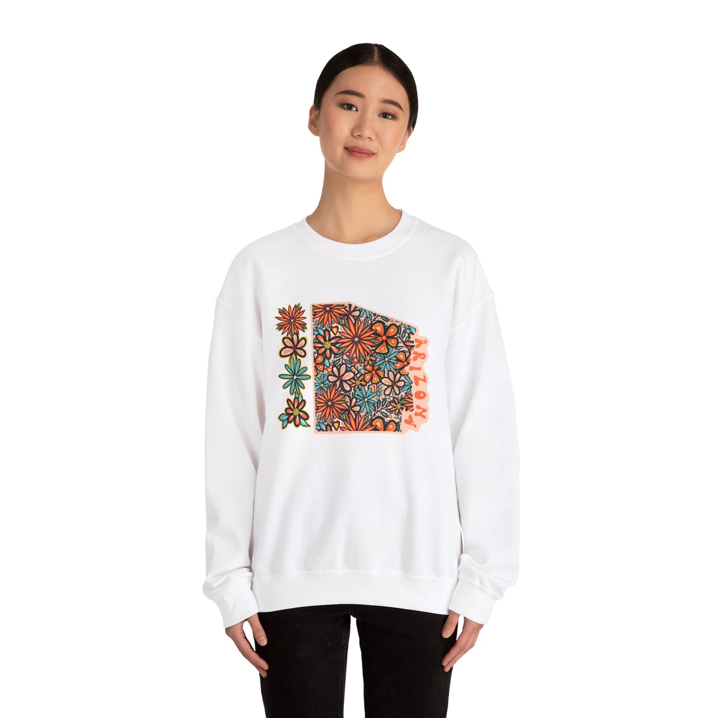 Retro 70s Flowers Arizona State Design — Heavy Blend™ Crewneck Sweatshirt