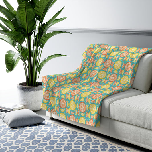 Citrus Slices Geometric Sherpa Fleece Blanket: Vibrant Comfort with a Zesty Twist