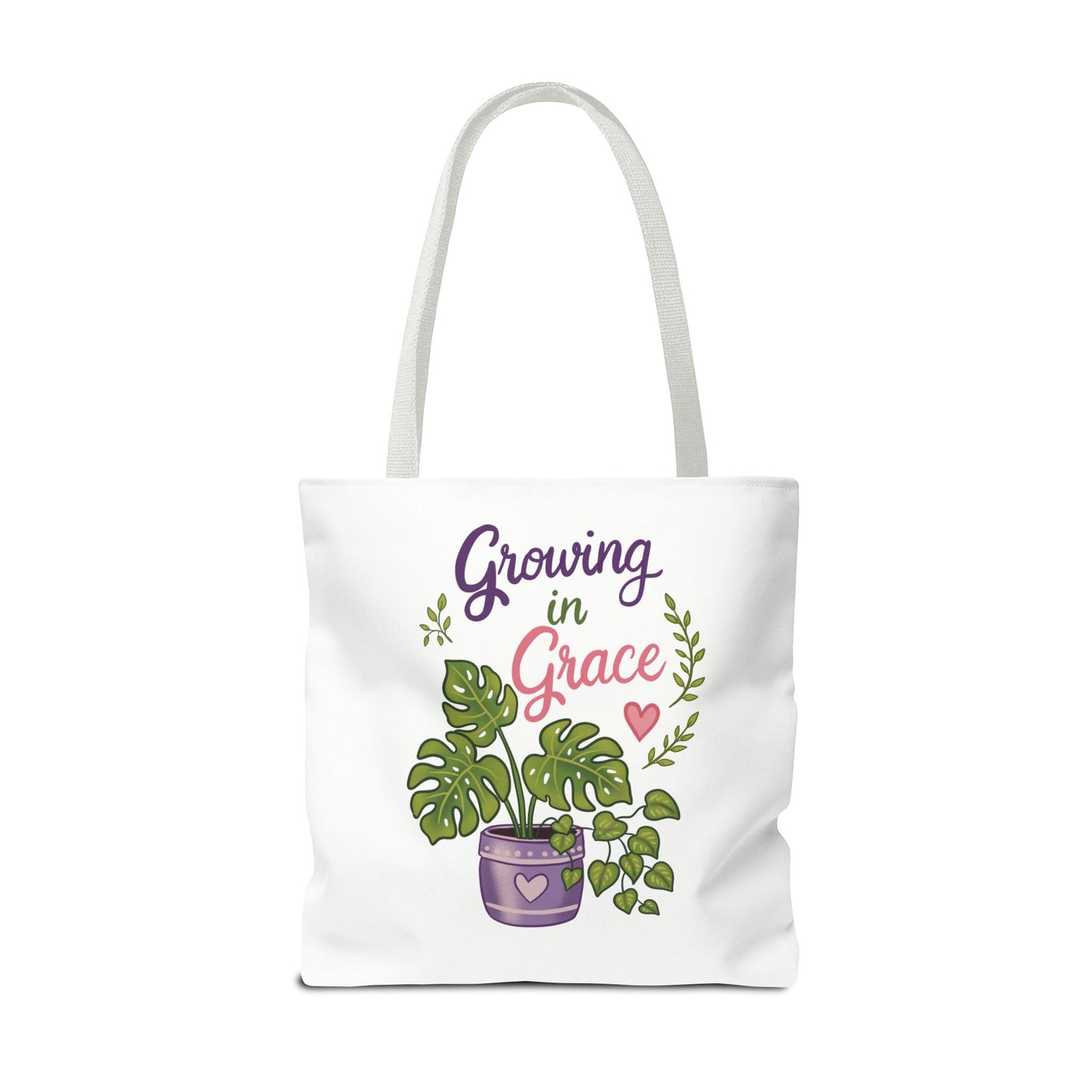 Growing in Grace Plant Tote Bag – Floral Monstera Illustration, Inspirational Gift