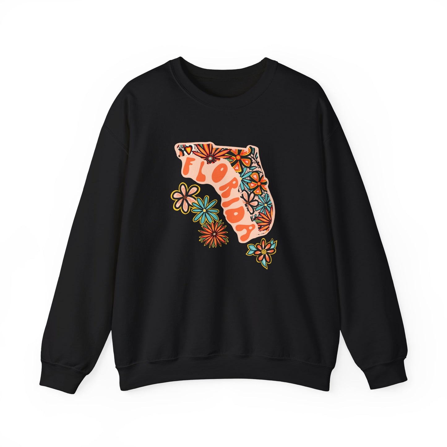 Retro 70s Flowers Florida State Design — Heavy Blend™ Crewneck Sweatshirt