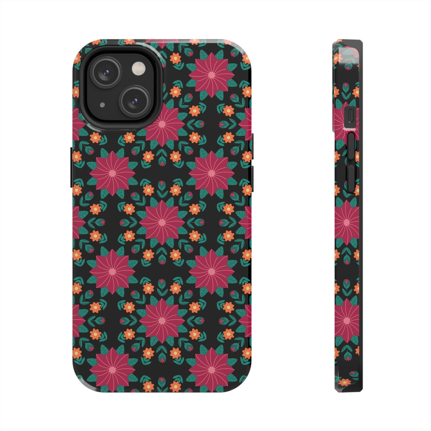 Poinsettias (pink and teal) Tough Phone Cases